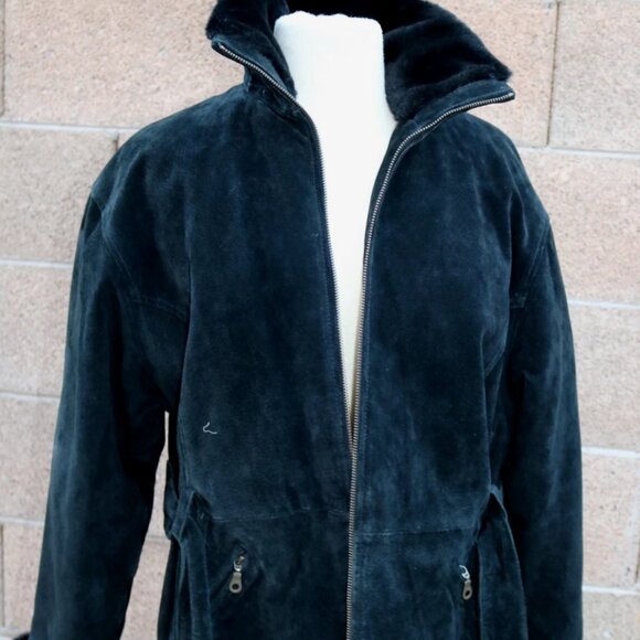 VTG Wilsons Womens Black Fur Lined Suede Leather Parka Coat Jacket Womens - Picture 2 of 16